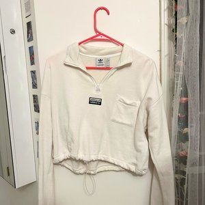 Adidas Women's White Cropped Half Zip- Size Large